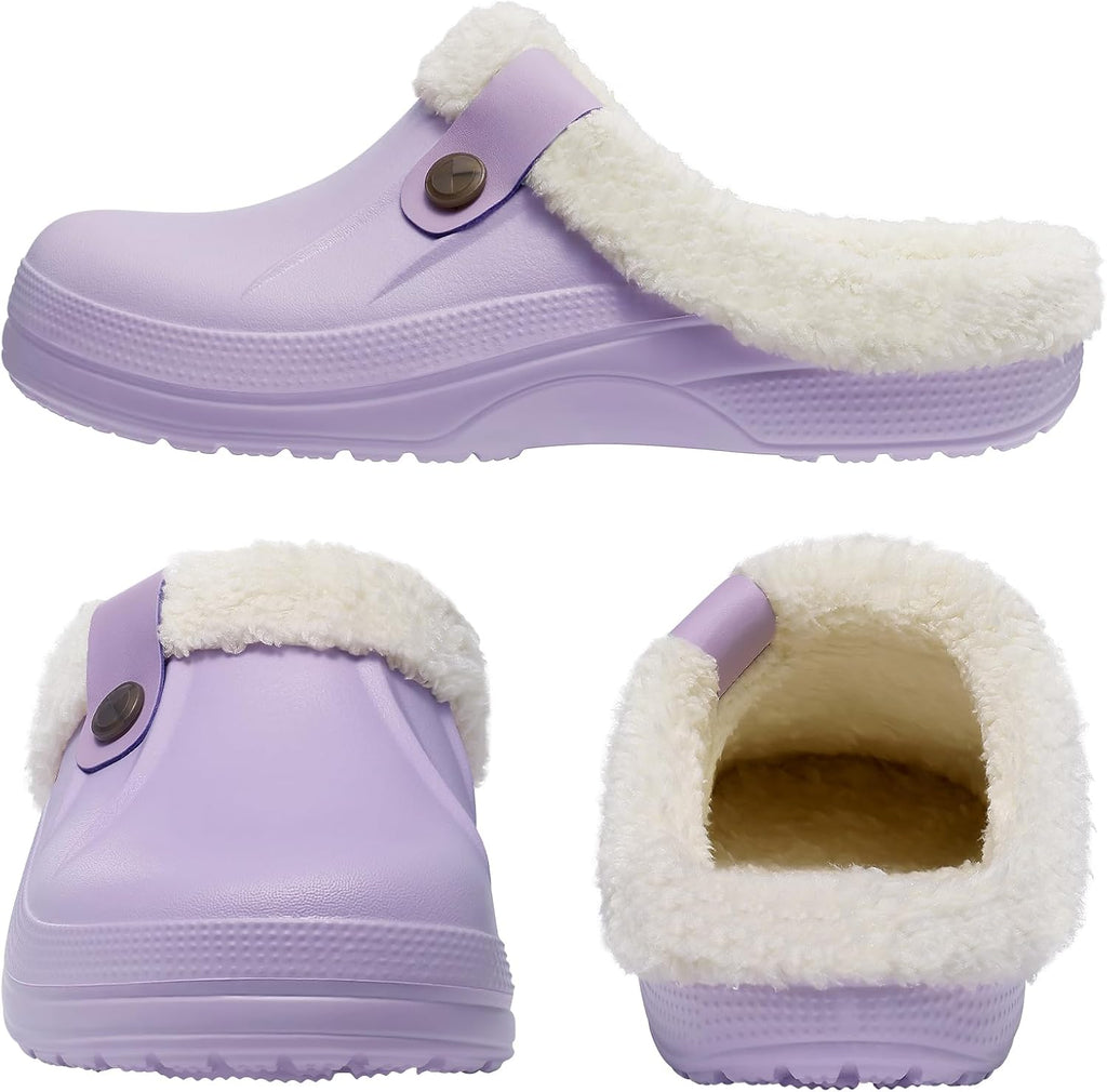 Beslip Classic Fur Lined Clogs Waterproof Winter Fuzzy Slippers for Women Men Indoor and Outdoor
