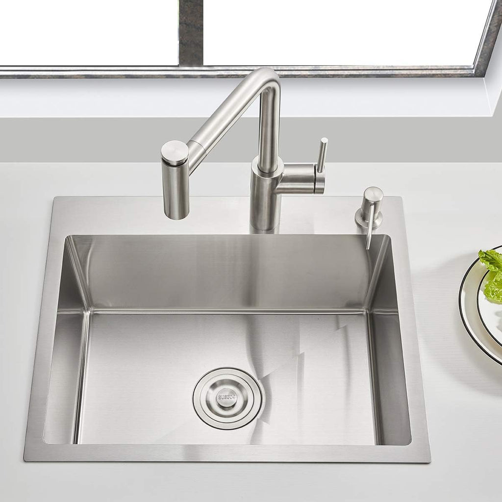 21.6x17.7 inch Drop in Kitchen Sink, Handmade 304 Stainless Steel Sink with 2 Holes, 8.6" Deep
