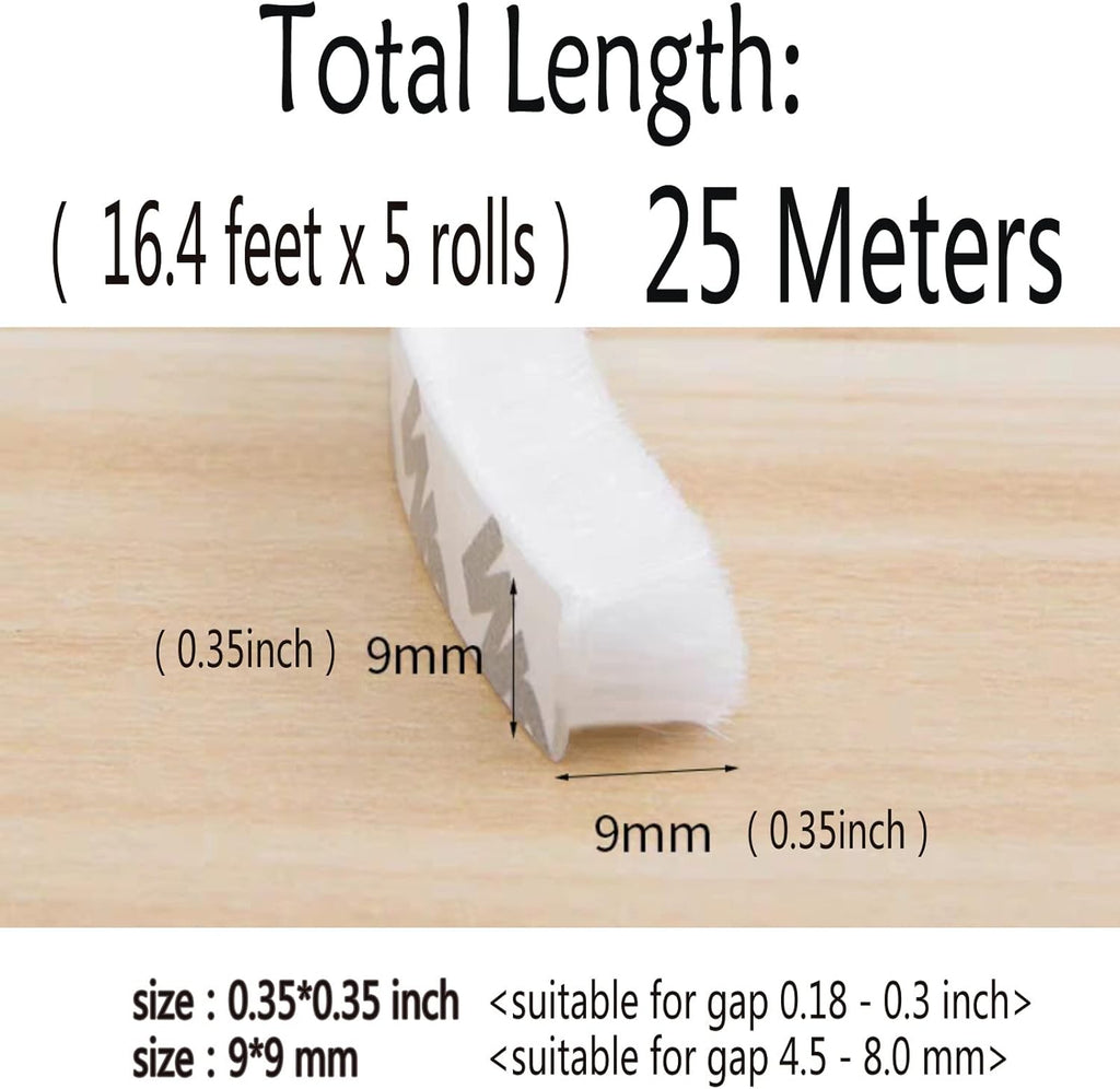 80 Ft White Weather Stripping Brush for Sliding Window/Door Frame, House Soundproofing Felt Self
