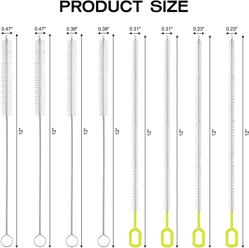 8-Piece Straw Cleaner Brush Set for Cleaning Straws - (4-Size) Extra Long Nylon Pipe Cleaners