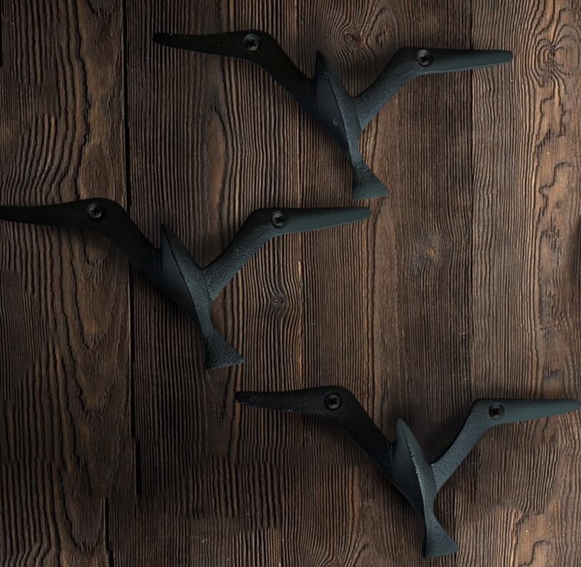 Ambipolar Iron Cast Decorative Gull Bird Wall Mounted Coat Hooks, Black, Set of 3