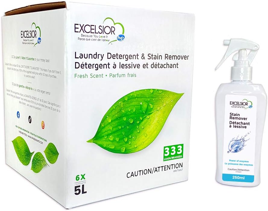 Excelsior HE Concentrated Liquid Laundry Detergent with Stain Remover, Removes 333 Loads for