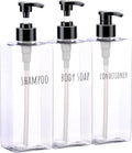 Segbeauty Clear Square Shampoo Bottles, 3pcs 16.9oz Refillable Plastic Lotion Dispenser with Pump