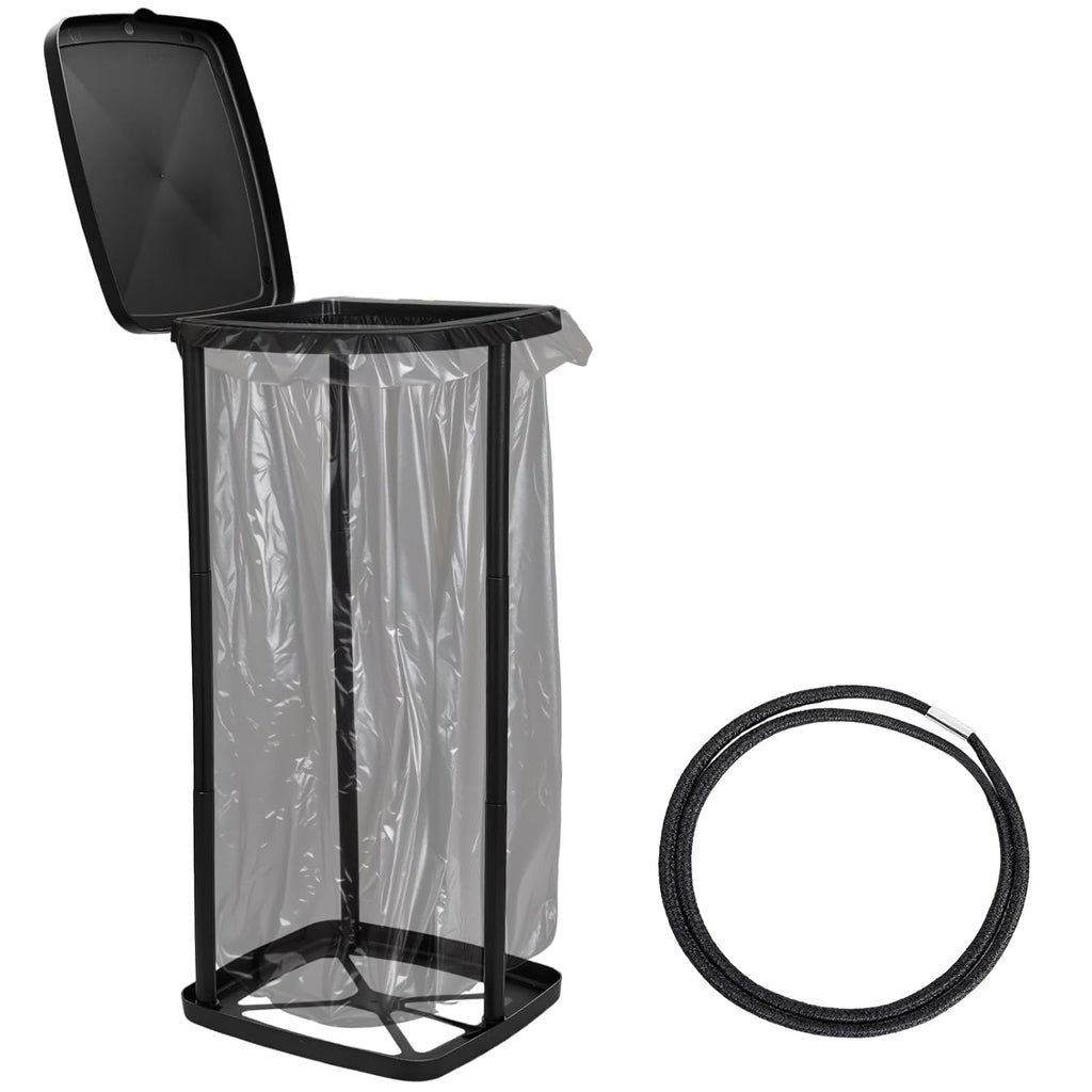 Portable Trash Bag Holder Collapsible Garbage Bin with Lid and Bands, Expandable Indoor Outdoor