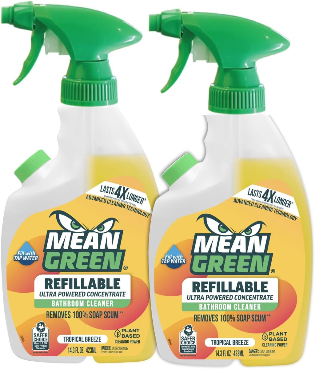 Mean Green Refillable Ultra Powered CONCENTRATE Bathroom Cleaner, Tropical Breeze, 14.3 Ounce 2-Pack