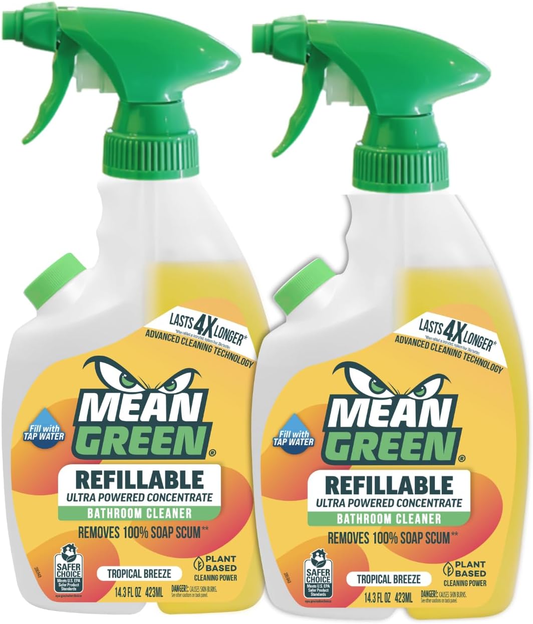 Mean Green Refillable Ultra Powered CONCENTRATE Bathroom Cleaner, Tropical Breeze, 14.3 Ounce 2-Pack