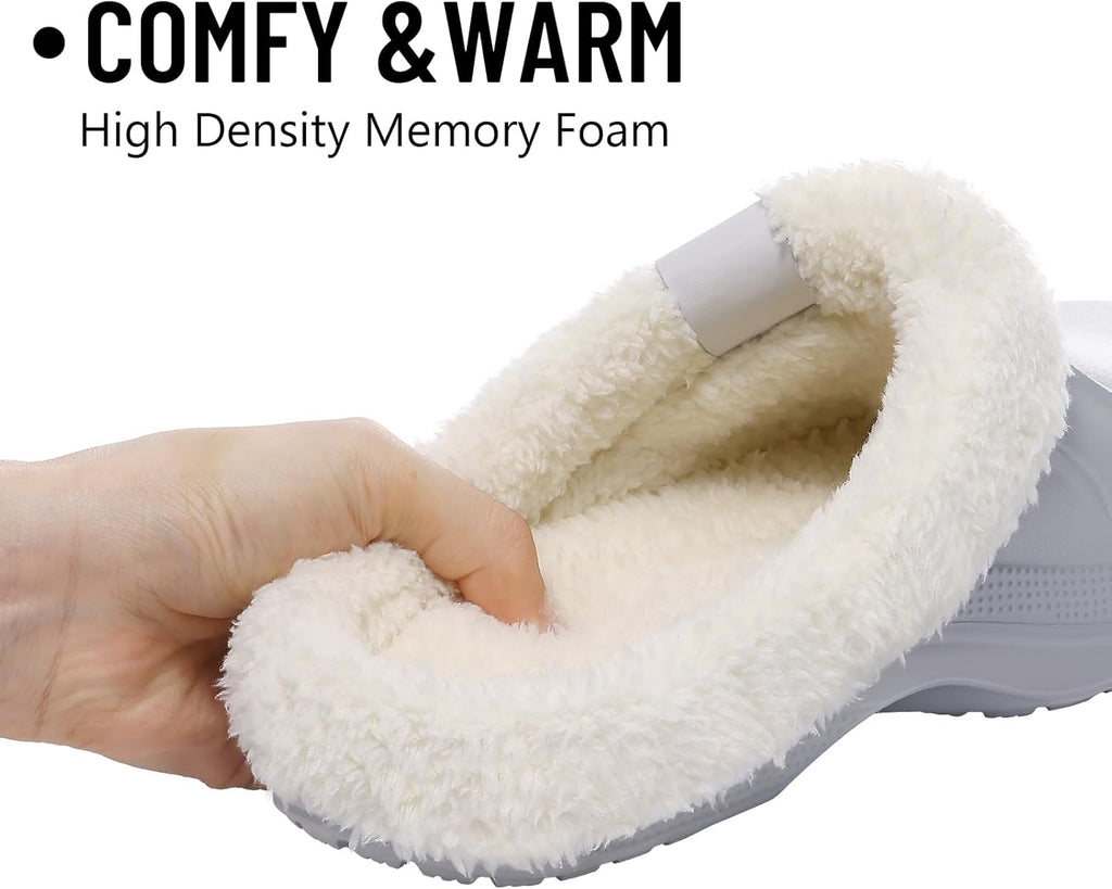 Beslip Classic Fur Lined Clogs Waterproof Winter Fuzzy Slippers for Women Men Indoor and Outdoor