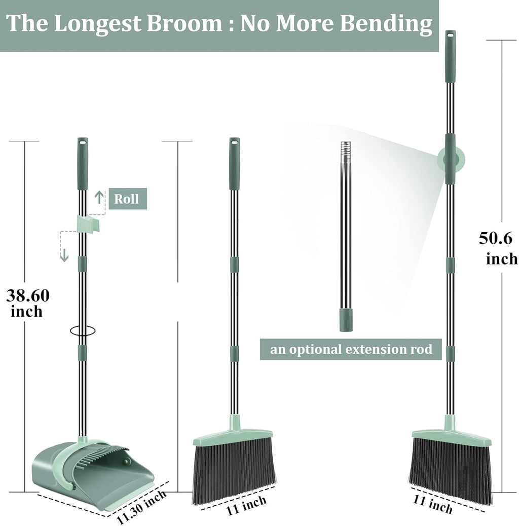 Broom and Dustpan Set for Home, Dust pan with Long Handle, Broom with Dustpan Combo Set, for Home