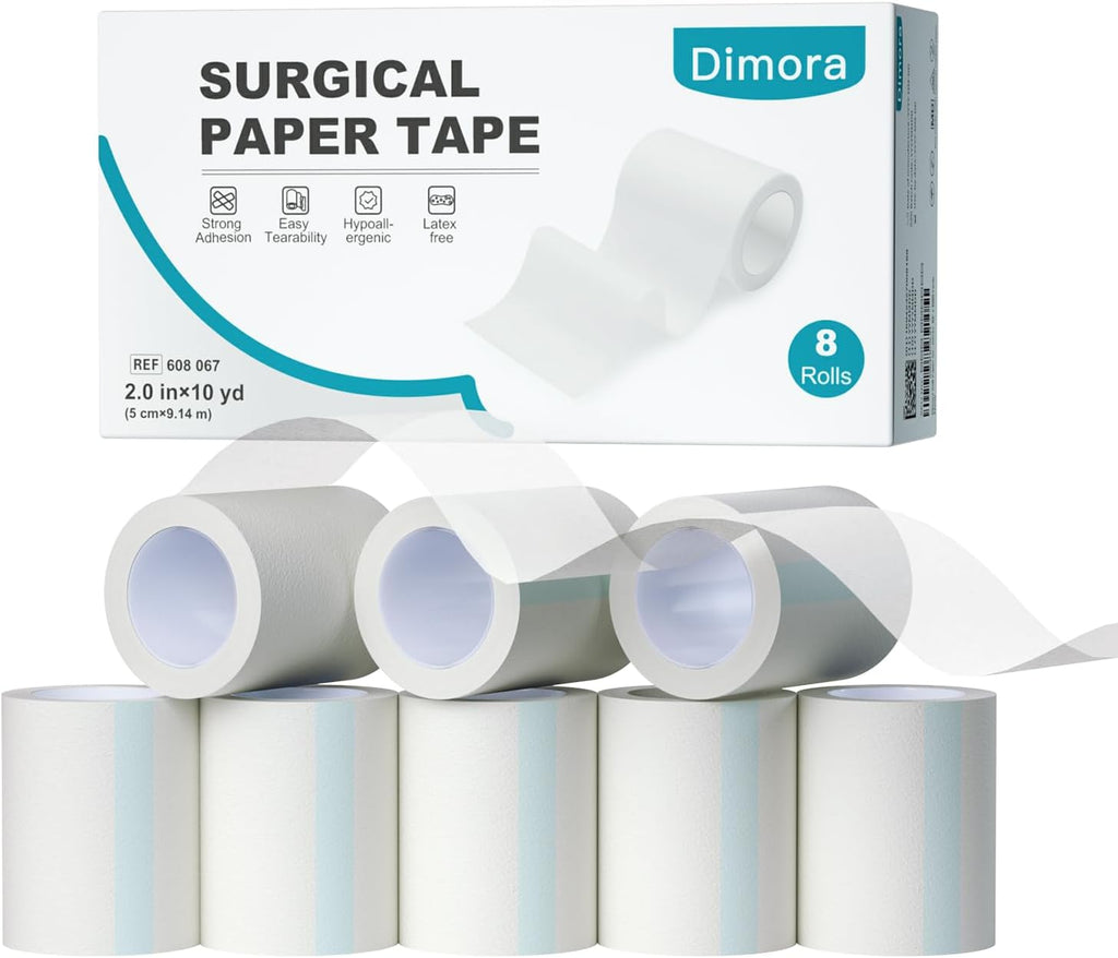 Dimora Soft Paper Surgical Tape 8 Rolls- Hypoallergenic Medical Tape for Sensitive Skin，Breathable