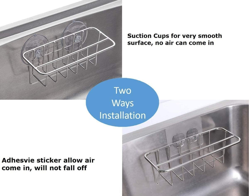 Sink Caddy Sponge Holder for Kitchen Sink Dish Cloth Hanger 2 Suspension Options(Suction Cups and