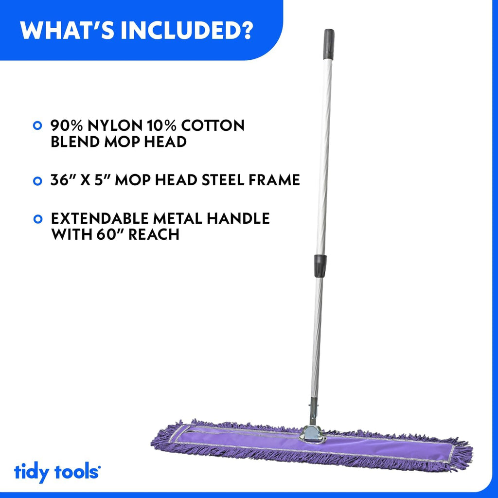 36 Inch Purple Commercial Dust Mop & Floor Sweeper with Extendable Handle – Mop for Hardwood, Tile