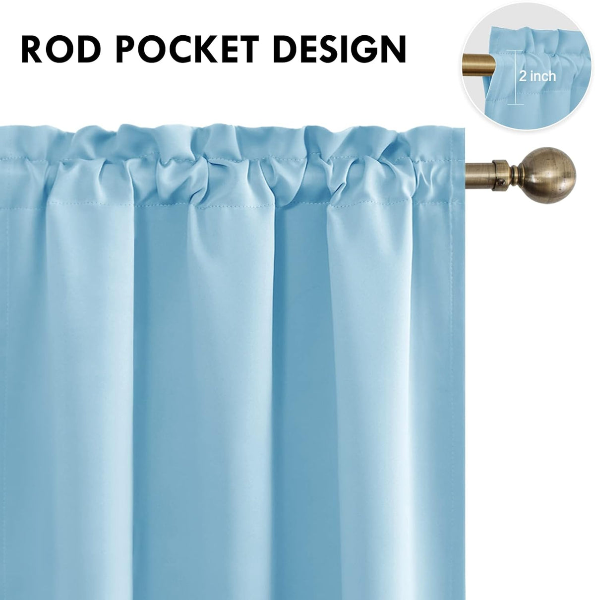 DWCN Light Blue Blackout Curtains for Bedroom –Rod Pocket Thermal Insulated Room Darkening Drapes