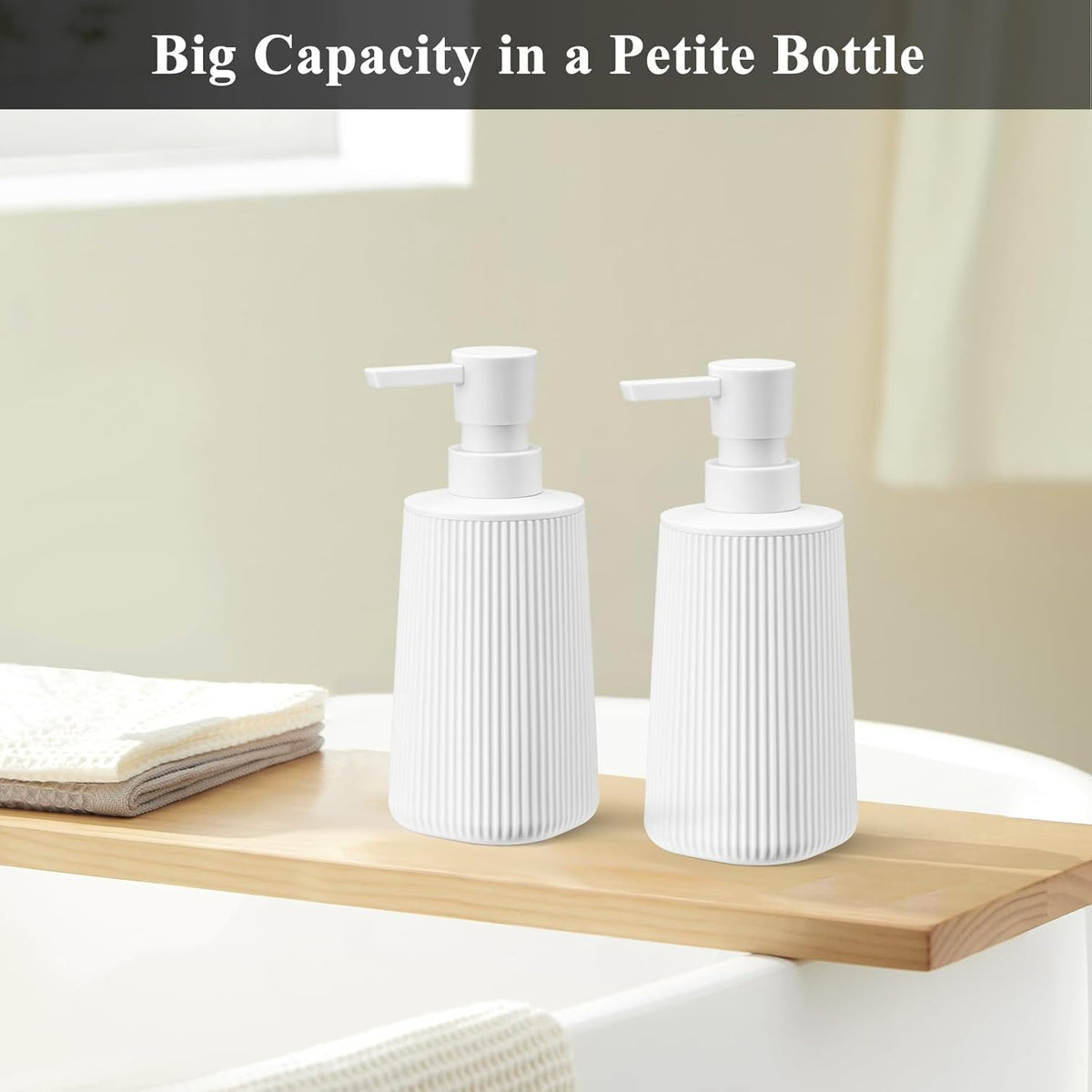White Hand Soap Dispenser with No Rust Pump for Bathroom and Kitchen Countertops Refillable Striped