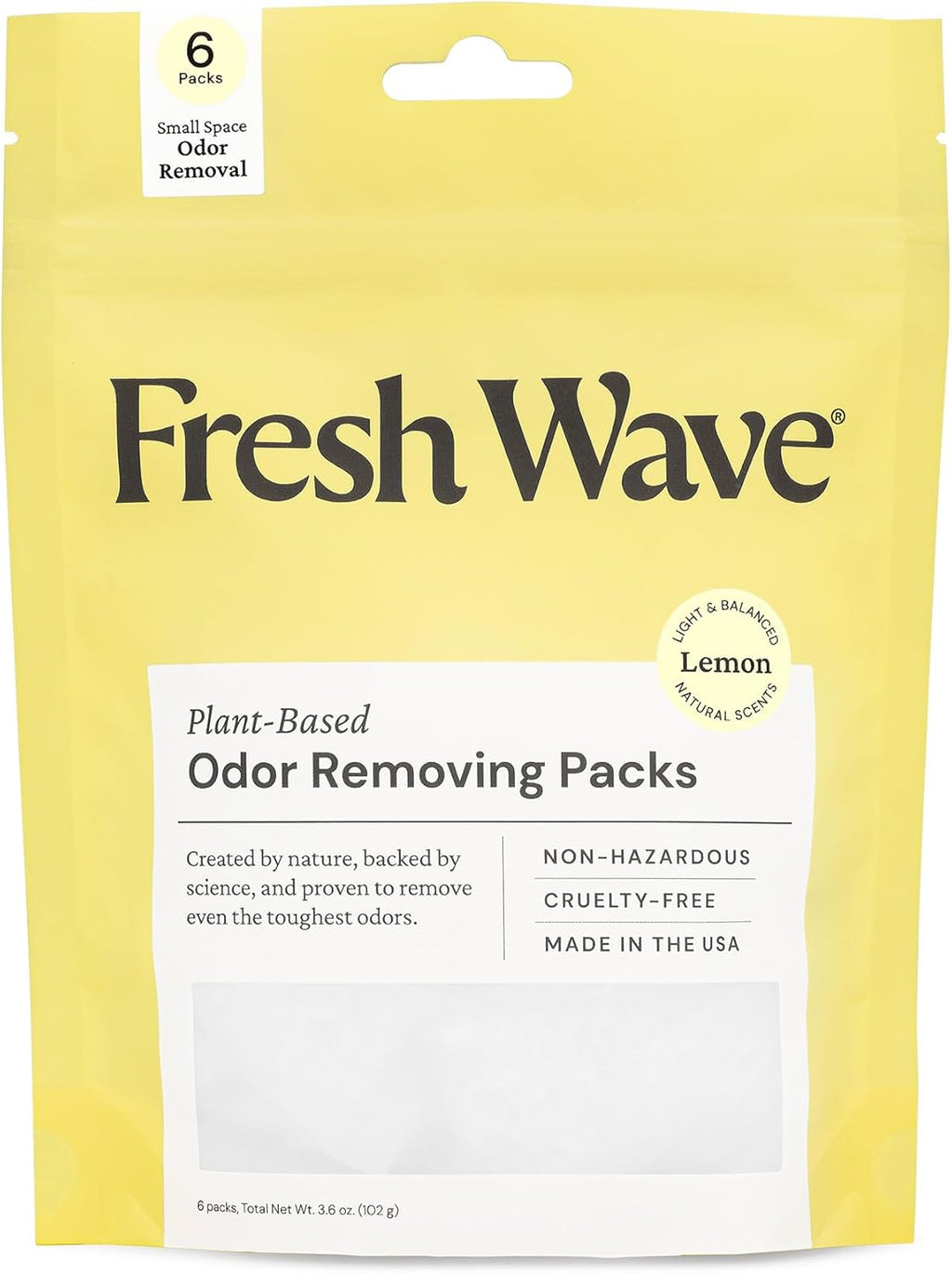 Fresh Wave Lemon Odor Eliminating & Deodorizing Packs | Bag of 6 | Safer Odor Relief for Small