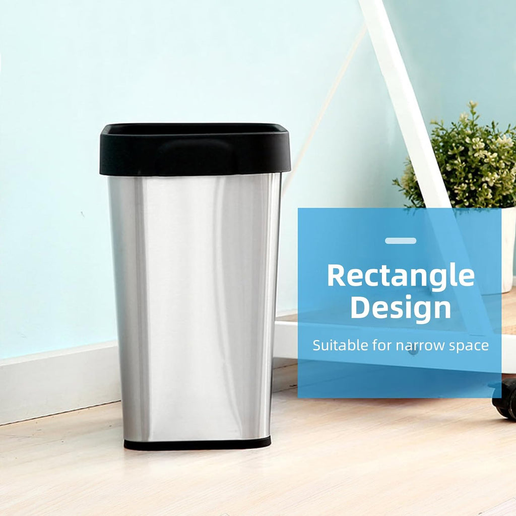 2 Pack Stainless Steel Trash Can 2 Gallon, Open Top Trash Can, 7" x 10" x 11", Rectangle Rubbish