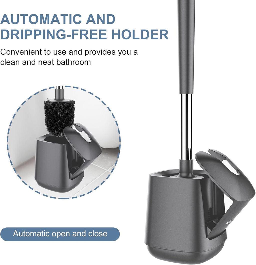 SetSail Toilet Brush and Holder 2 Pack, Self Closing Lid Toilet Bowl Brushes Holder and Extra Long