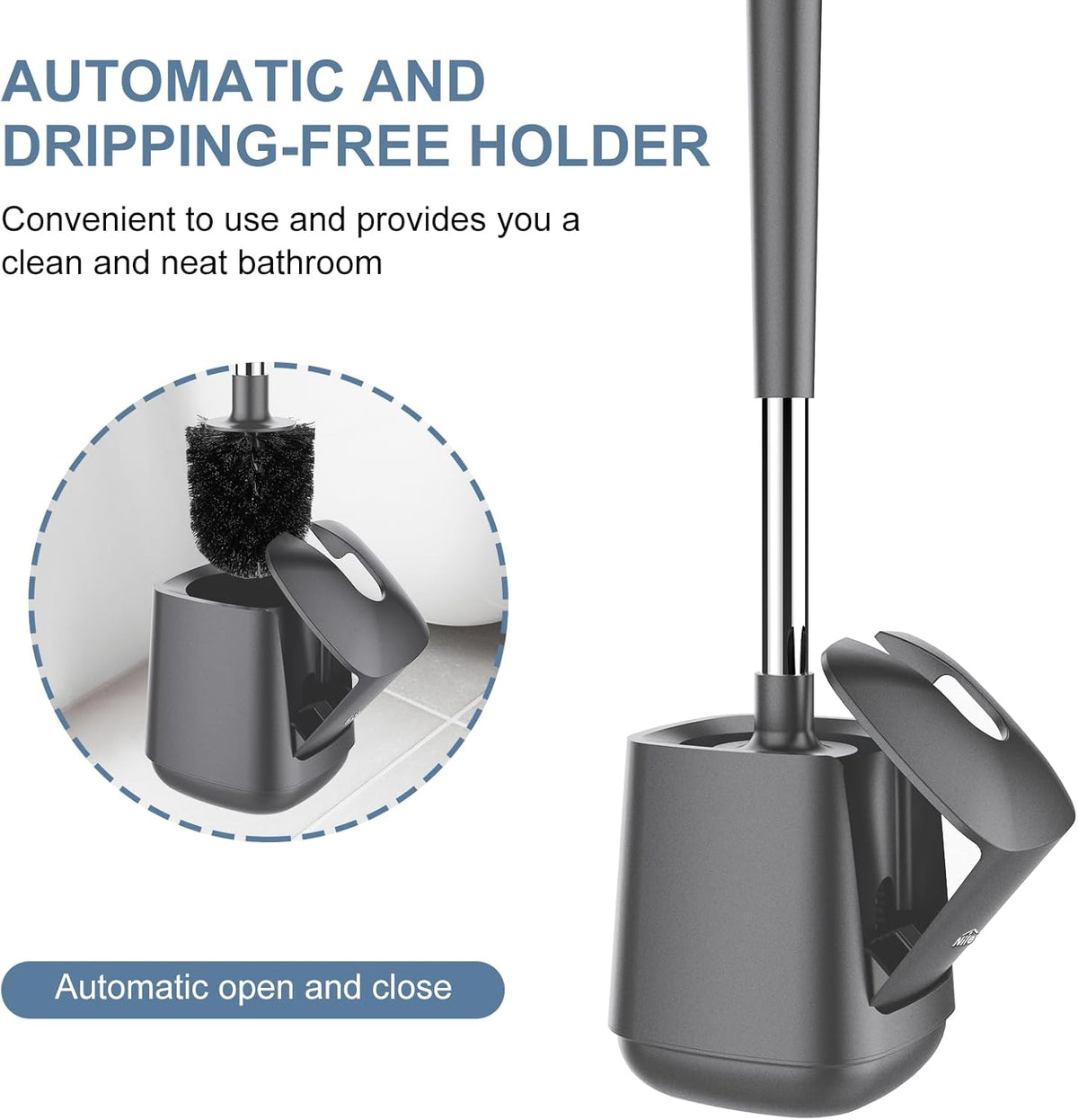 SetSail Toilet Brush and Holder 2 Pack, Self Closing Lid Toilet Bowl Brushes Holder and Extra Long
