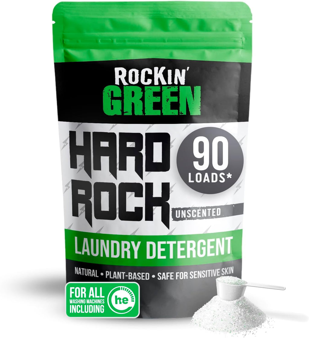 Rockin' Green Hard Rock Laundry Detergent for Hard Water (90 Loads), Plant based, Natural Laundry