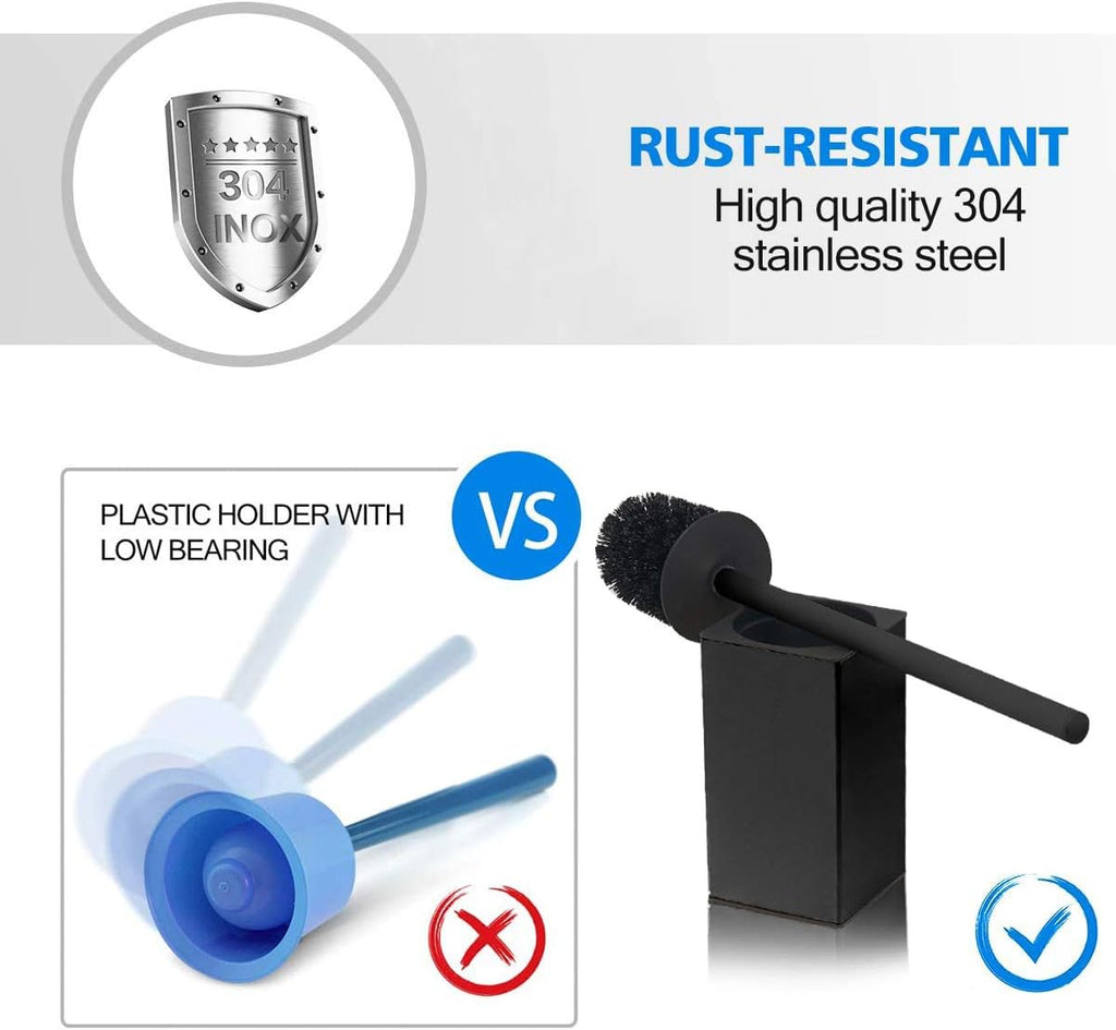 Toilet Brush Holder Stainless Steel 304 Standing Black Square Toilet Brush Holder for Bathroom
