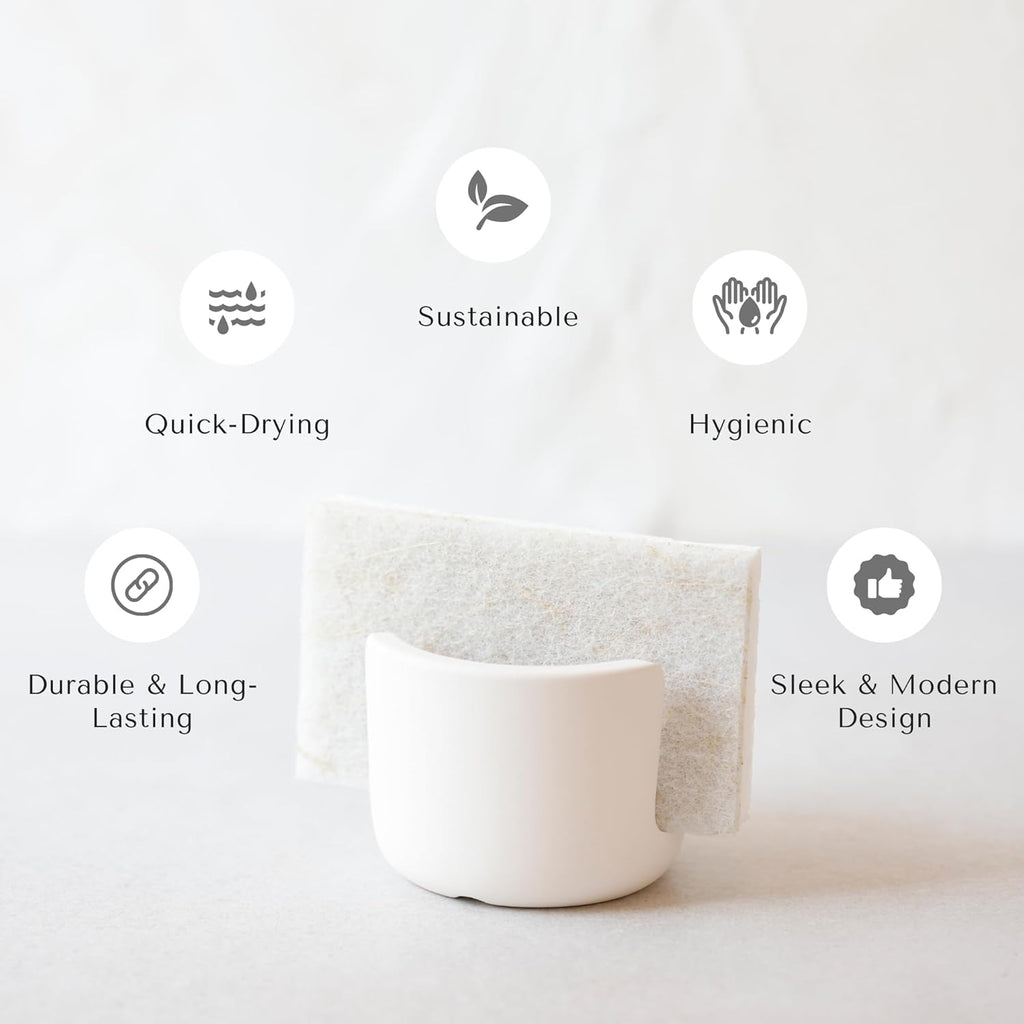 Selegna Diatomaceous Earth Sponge Holder - Drying Rack, Absorbent Stone Kitchen Sink Organizer