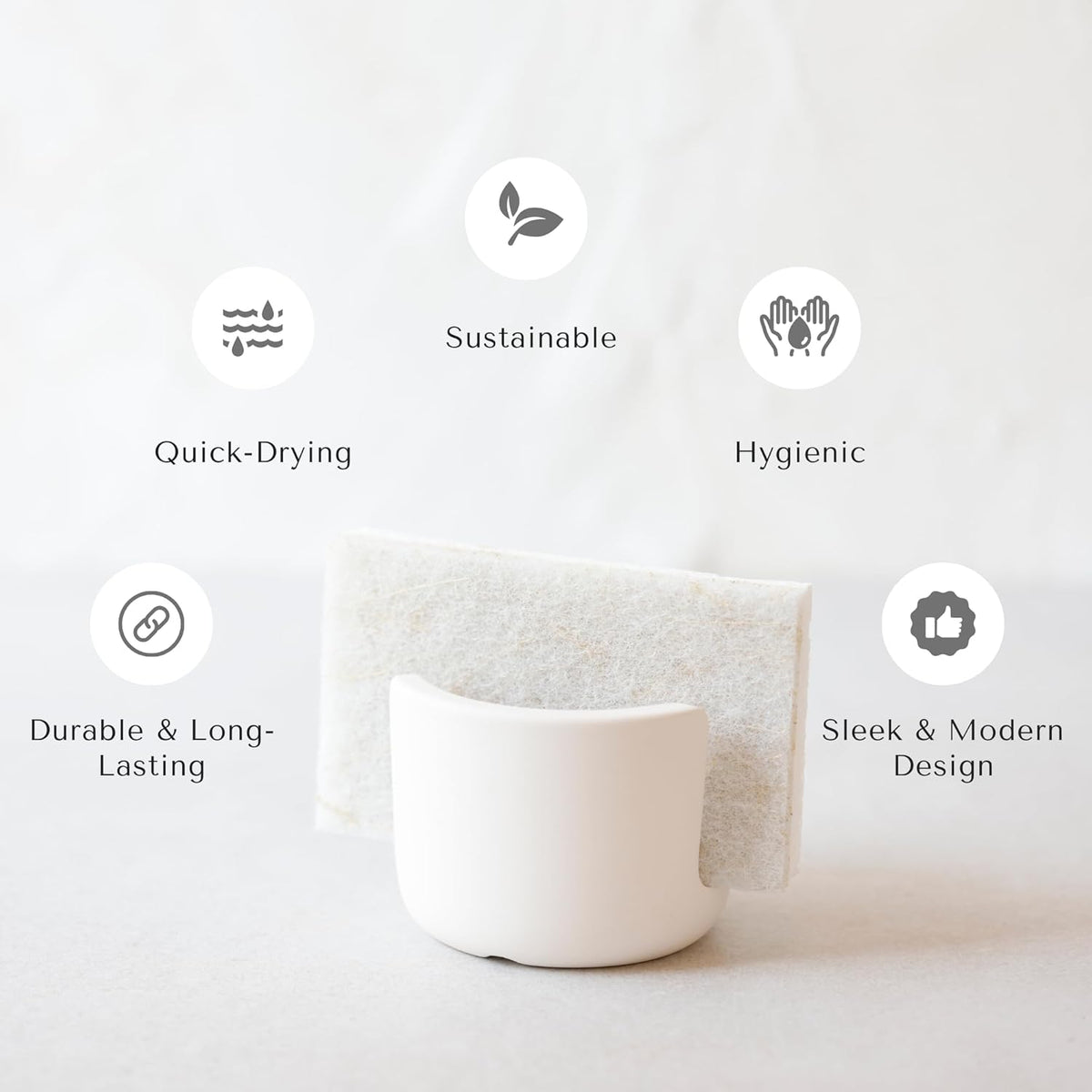 Selegna Diatomaceous Earth Sponge Holder - Drying Rack, Absorbent Stone Kitchen Sink Organizer