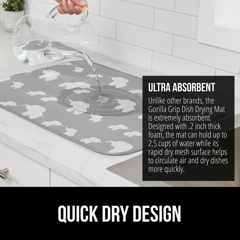 GORILLA GRIP Ultra Water Absorbent Microfiber Dish Drying Mat, Quick Dry Mesh, Slip Resistant Pad