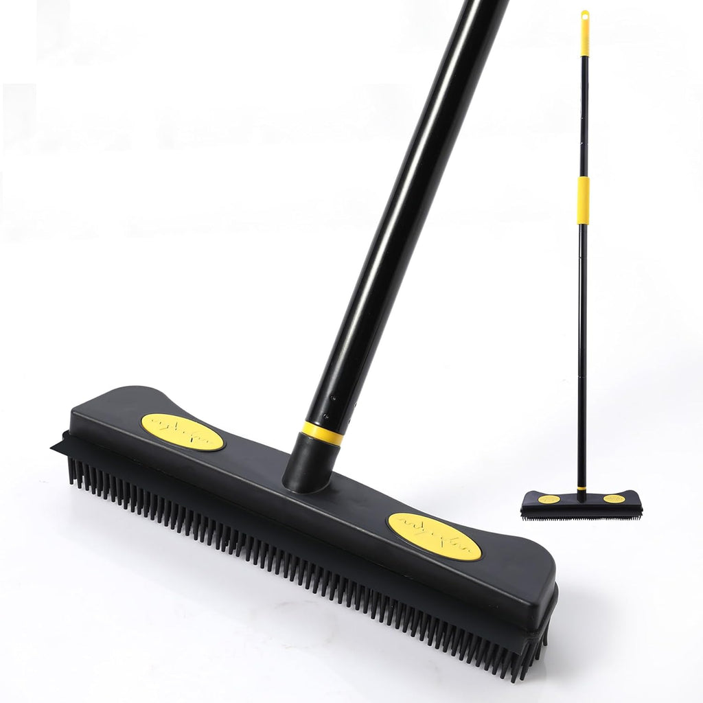 Yocada Pet Hair Removal Rubber Broom 2 in 1 Floor Brush with Squeegee Carpet Rake 57.5" Long Handle