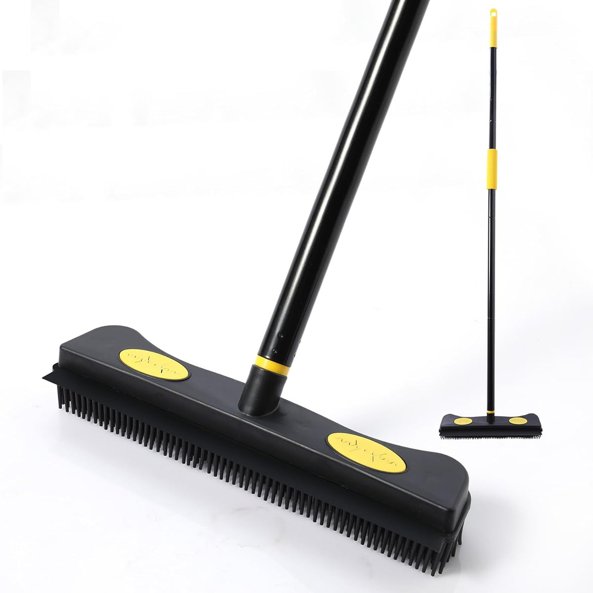 Yocada Pet Hair Removal Rubber Broom 2 in 1 Floor Brush with Squeegee Carpet Rake 57.5" Long Handle