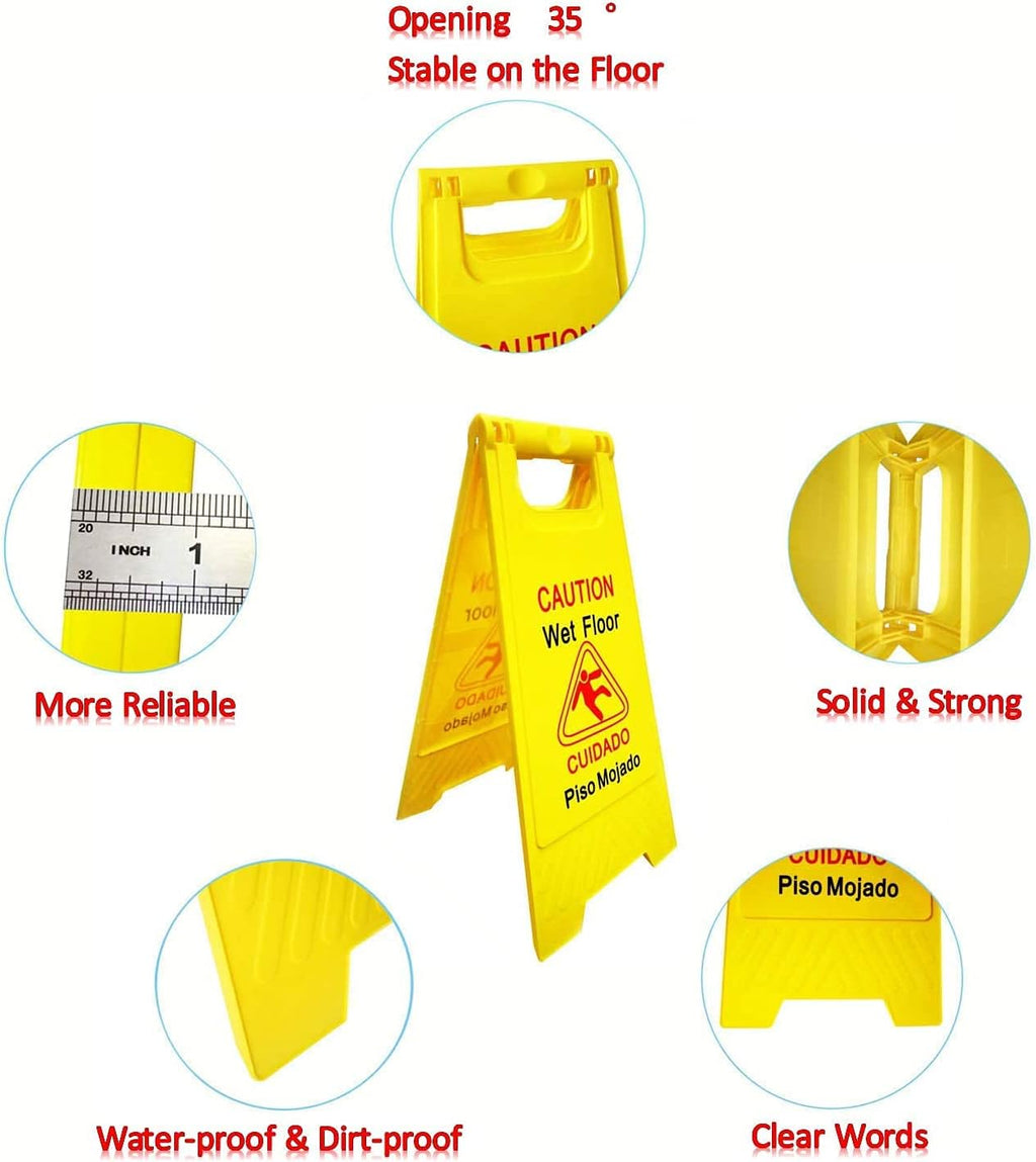 Displayforever 6 Packs Caution Wet Floor Signs for Restaurant, Restroom, Office | 2-Sided Safety