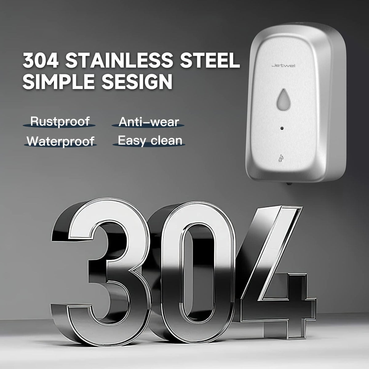 JETWELL Automatic Touch-Less Wall Mount Hand Soap Dispenser Liquid Drop Battery Operated, Brushed