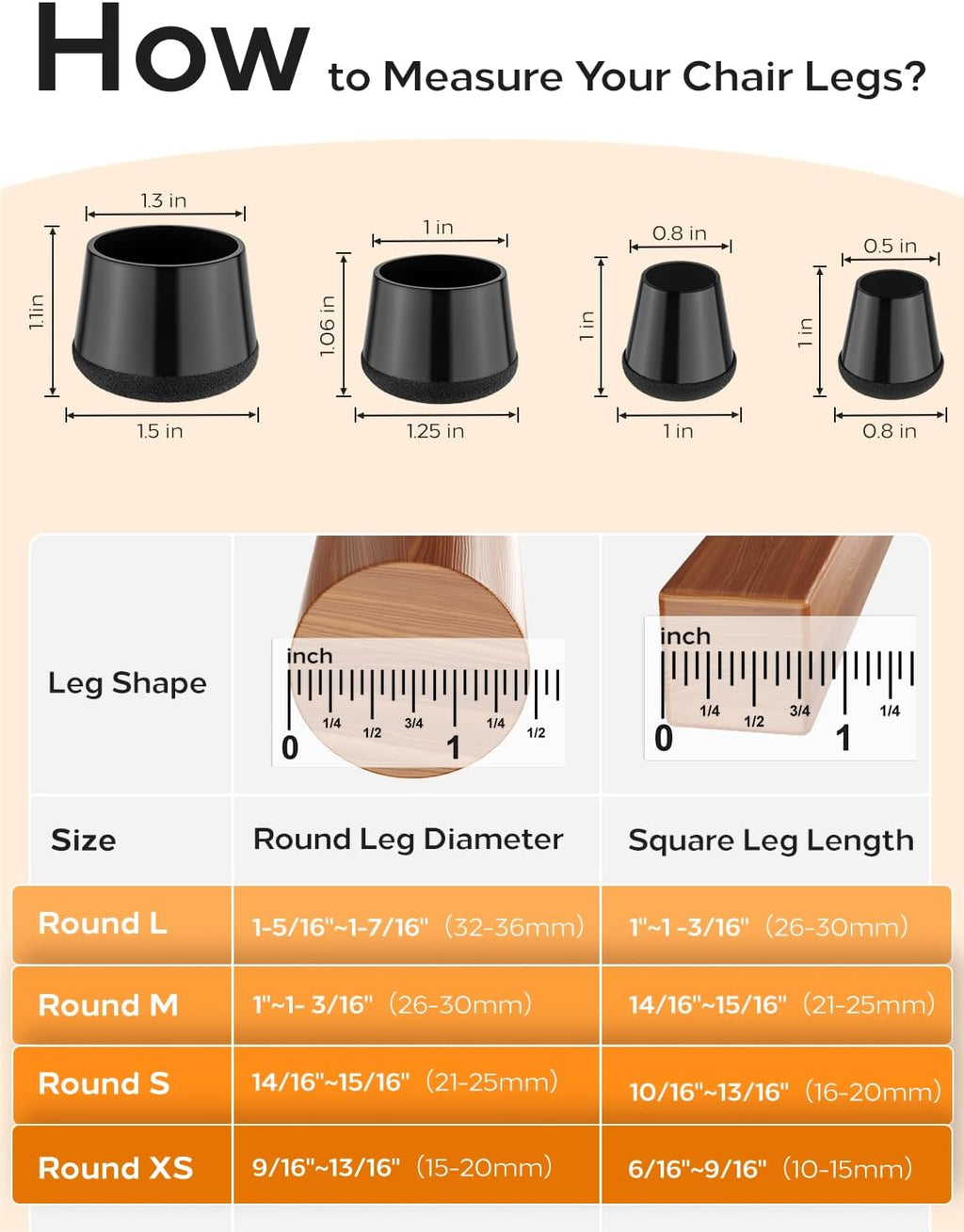 24-Pack Silicone Chair Leg Floor Protectors for Hardwood Floors -Felt Furniture Pads, Rubber Chair
