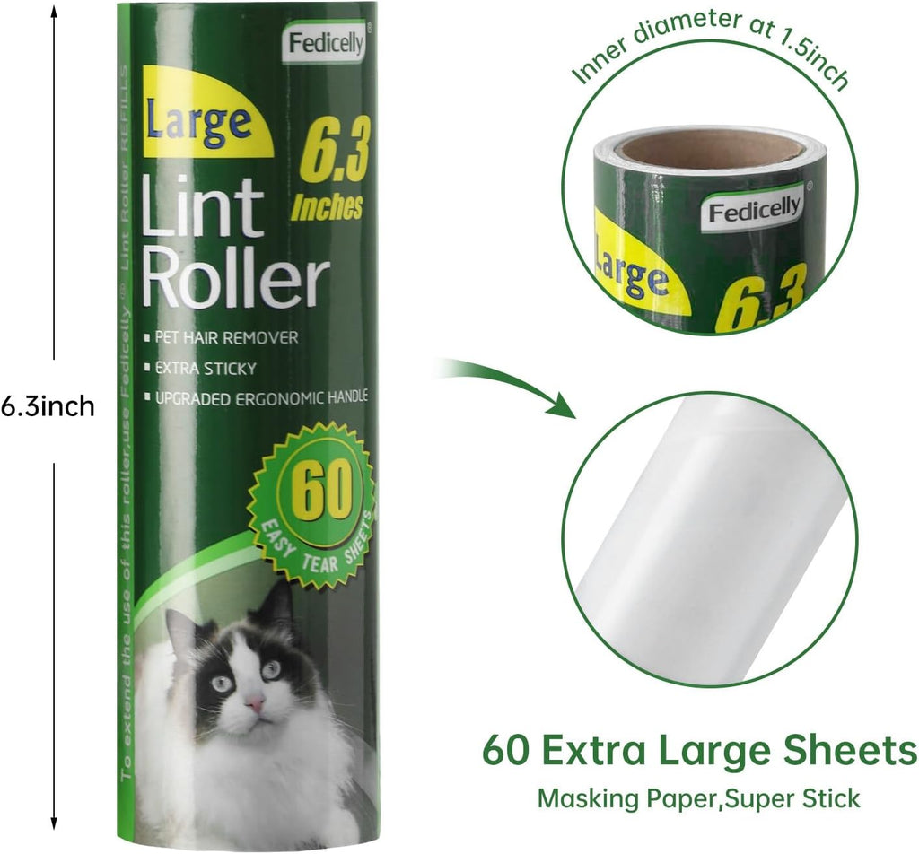 Fedicelly Large Lint Rollers Pet Hair Extra Sticky Refills,Mega Value Set 6.3 inches Wider with 320