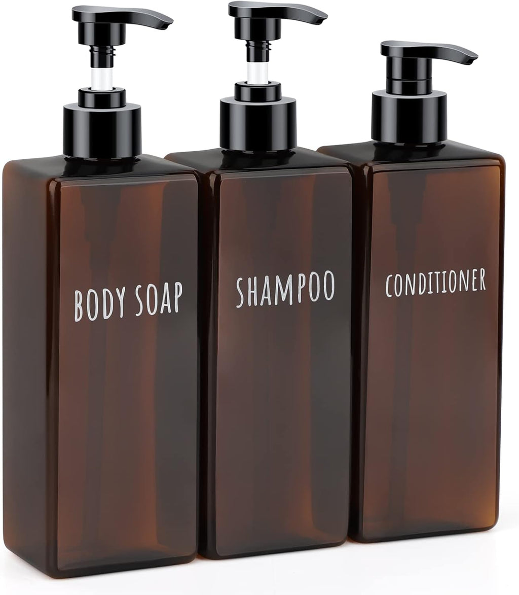 Segbeauty 16.9oz Lotion Dispenser, 3pcs Refillable Square Shampoo Bottles with Pump, 500ml Empty