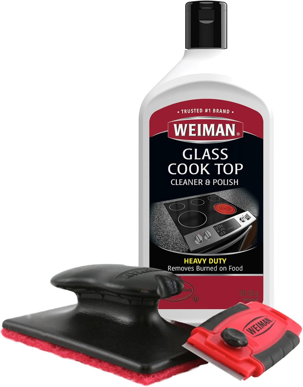 Weiman Glass Cooktop Cleaner Kit - Remove Burned on Food, Grease & Grime and Polish Stovetop