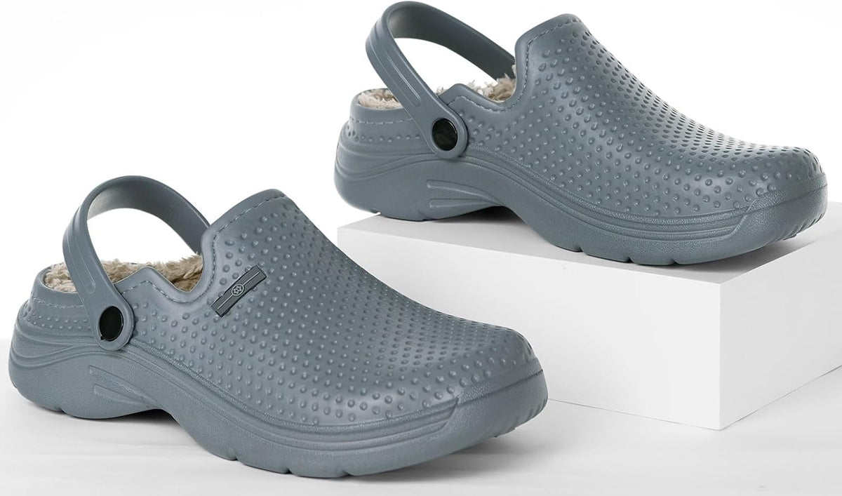 Womens Mens Fur Lined Clogs Waterproof Garden Shoes Winter Warm Fleece Lining Fuzzy House Home