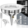 Stainless Steel Funnel, Walfos Kitchen Funnel with 2 Removable Strainer ＆ 1Pc Cleaning Brush