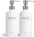 Vine Creations White Glass Soap Dispenser Set, Dish Soap and Hand Soap Dispenser Set with Stainless
