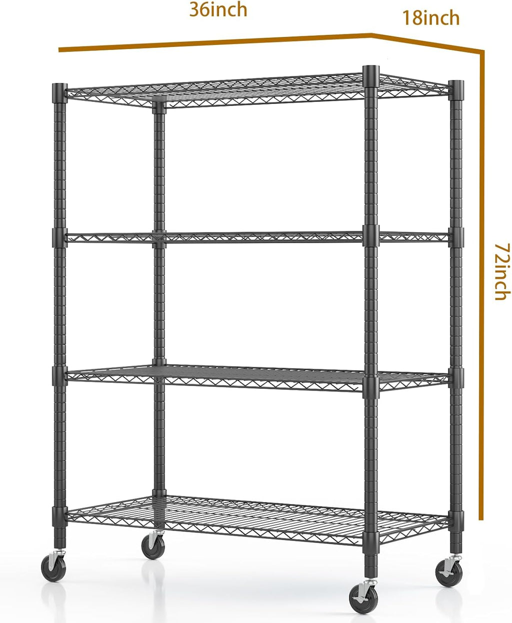 Himimi 18" D×36" W×72" H Storage Shelves with Wheels Metal Wire Shelving Unit 4 Tier Adjustable