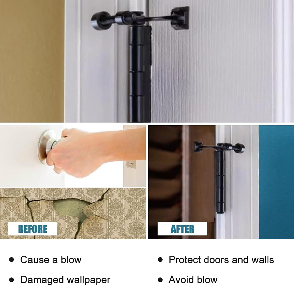24 Pack Hinge Pin Black Door Stopper, Adjustable Heavy Duty Hinge Pin Door Stop with Black Rubber