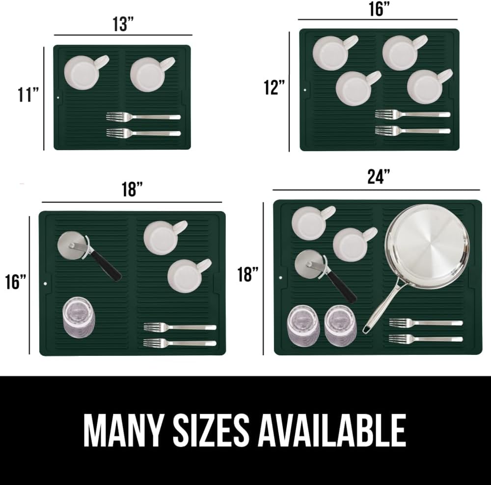 GORILLA GRIP 100% BPA-Free Silicone Dish Drying Mat for Kitchen Counter, 18x16, Quick Dry, Water