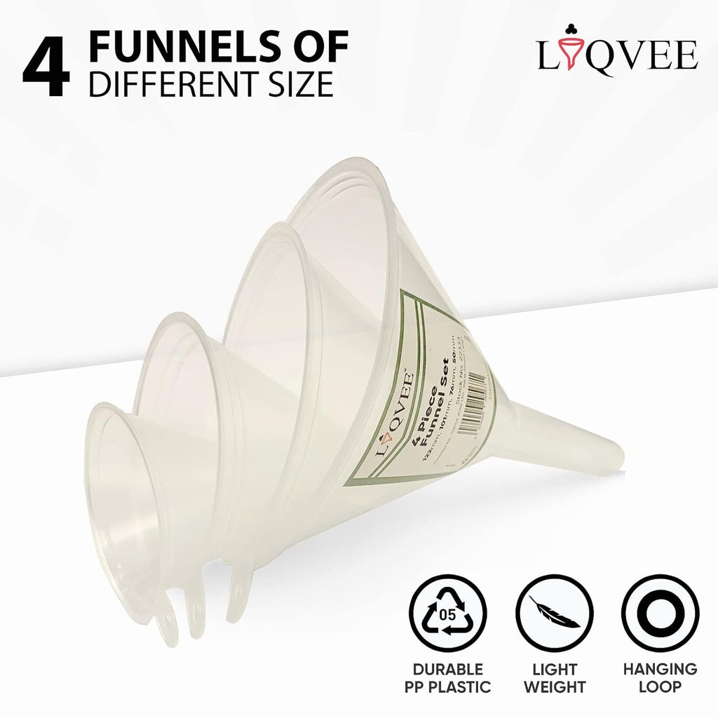 Funnel Set (4 Sizes: 122, 101, 76, 50mm) - Durable, Non-Toxic, Food-Grade Plastic funnels for
