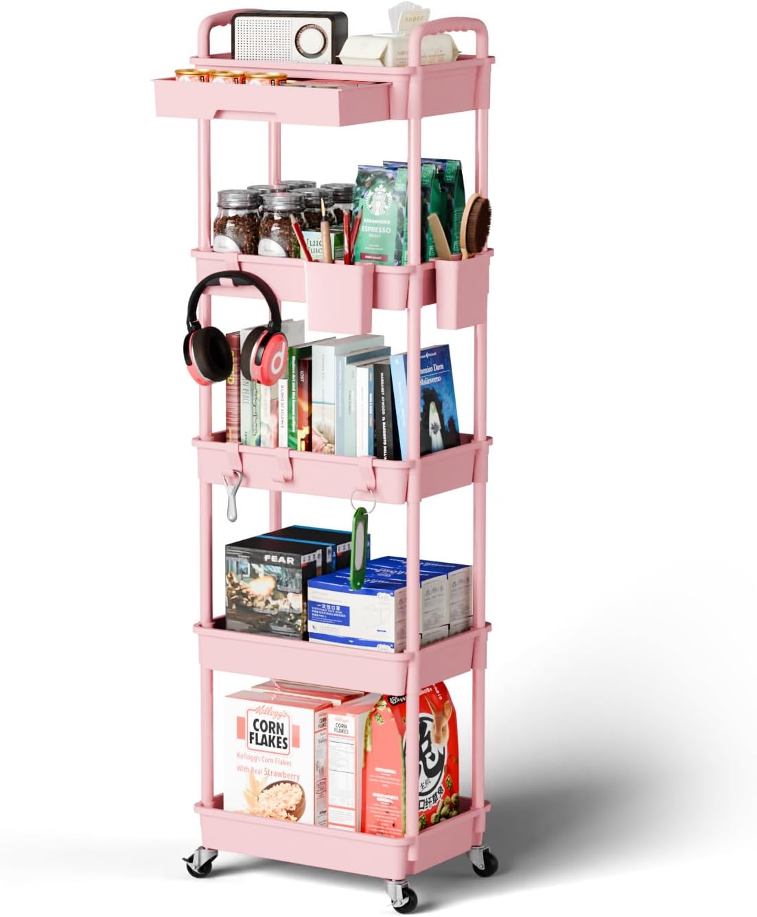 5 Tier Rolling Cart Organizer,Bathroom Cart Organizers with Wheels Laundry Room Organization Mobile