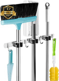 3 Racks and 4 Hooks Broom and Mop Holder Wall Mounted Garage Organizer Storage Tool Racks Stainless