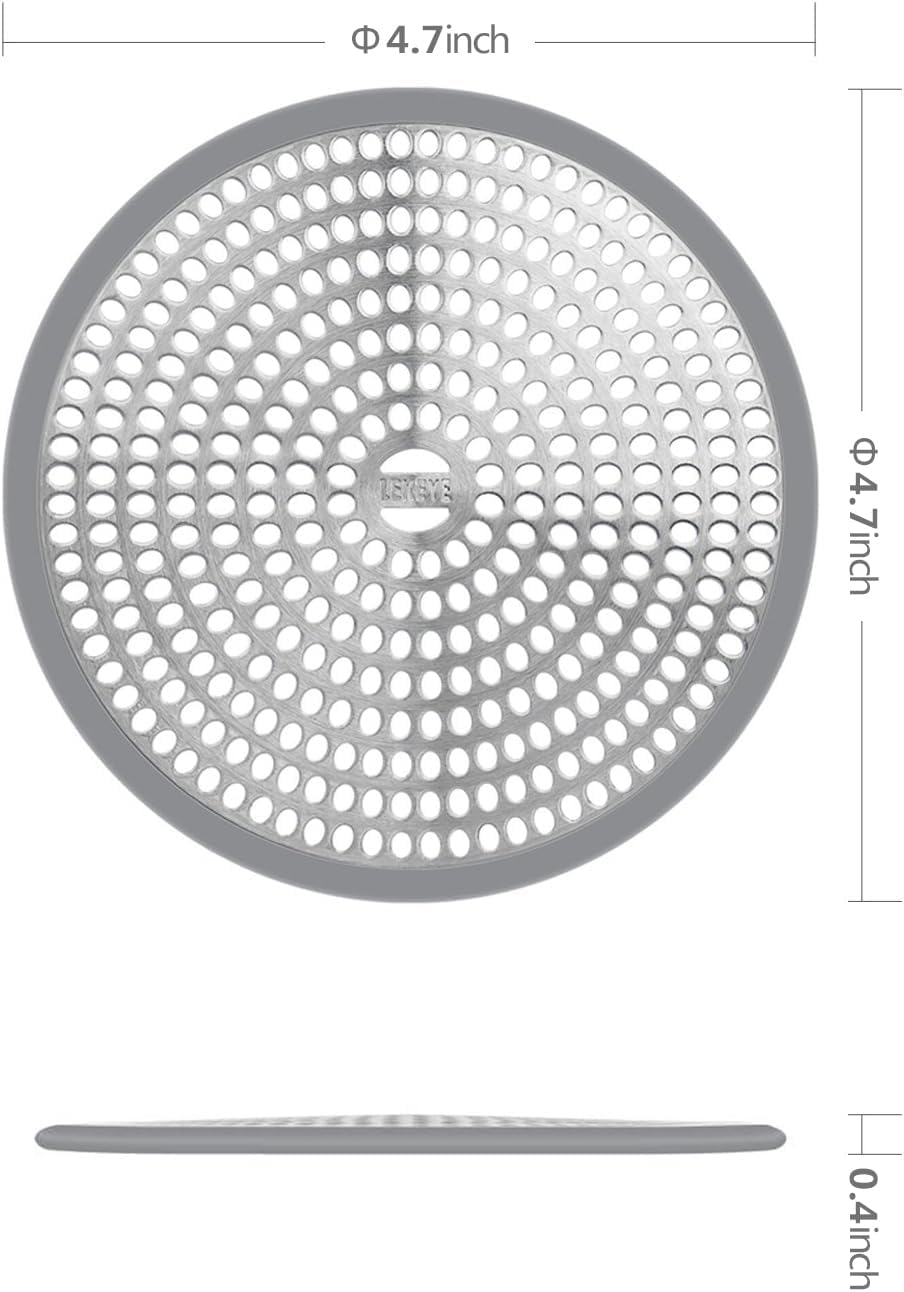 LEKEYE Shower Hair Catcher Drain Protector Strainer-Steel & Silicone 2 Pack
