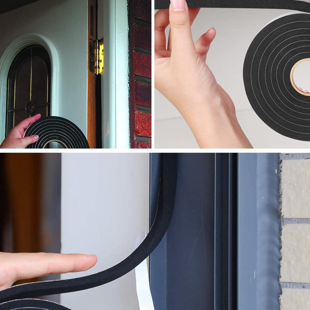 2 Rolls Weather Stripping Door Seal, 3/4'' W x 3/8'' T Foam Tape Close Cell, Single Sided Weather