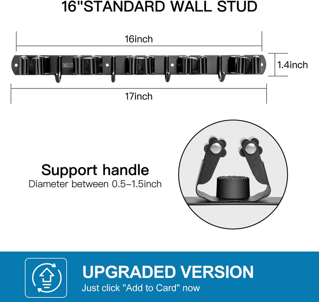 IMILLET 2 Pack Broom and Mop Holder Wall Mounted, Broom Holder Stainless Steel Broom Organizer
