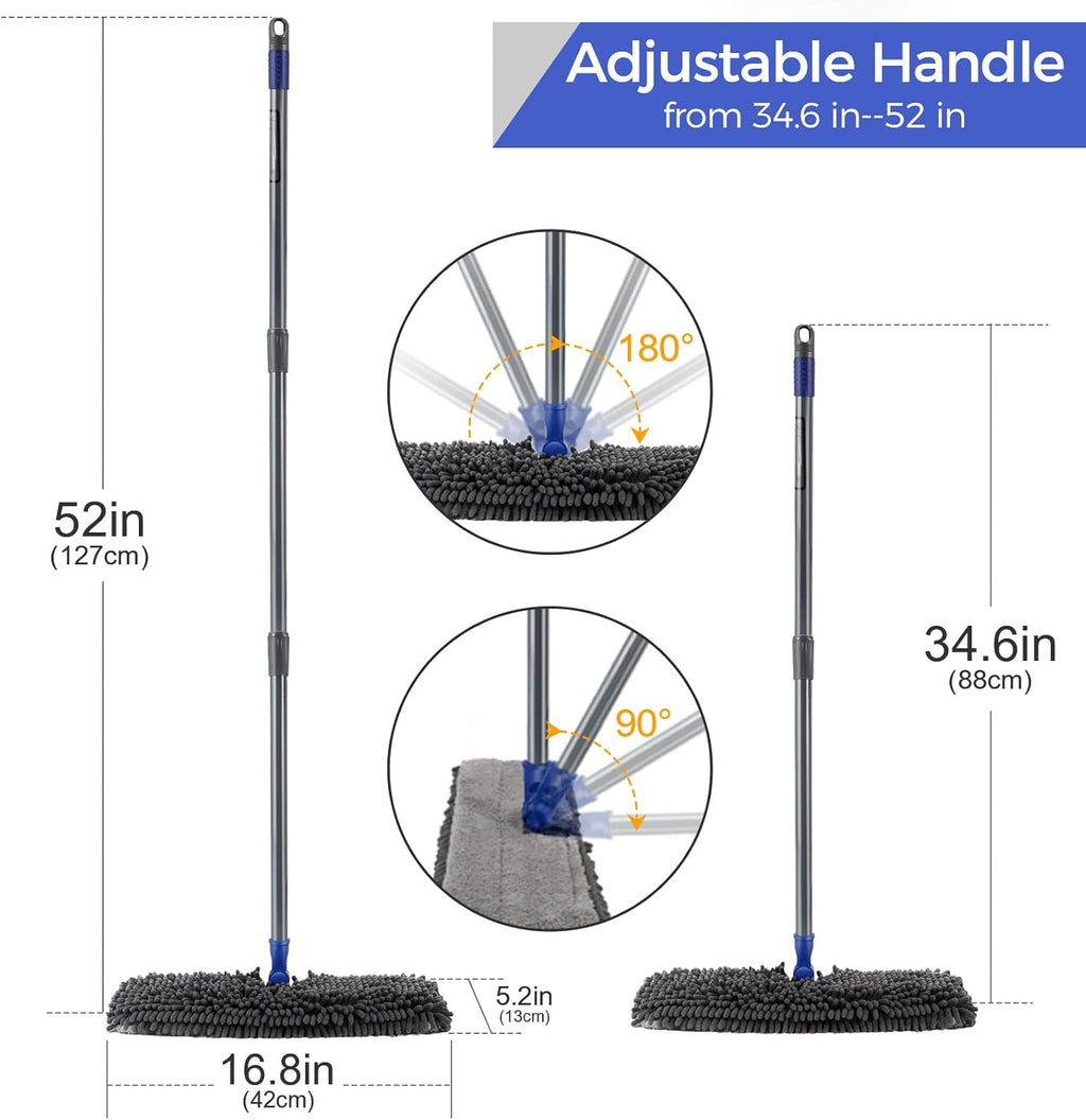 MASTERTOP Microfiber Dust Mop,Double-Sided Flat Mops for Hardwood Floors with 4 Reusable Mop Pads