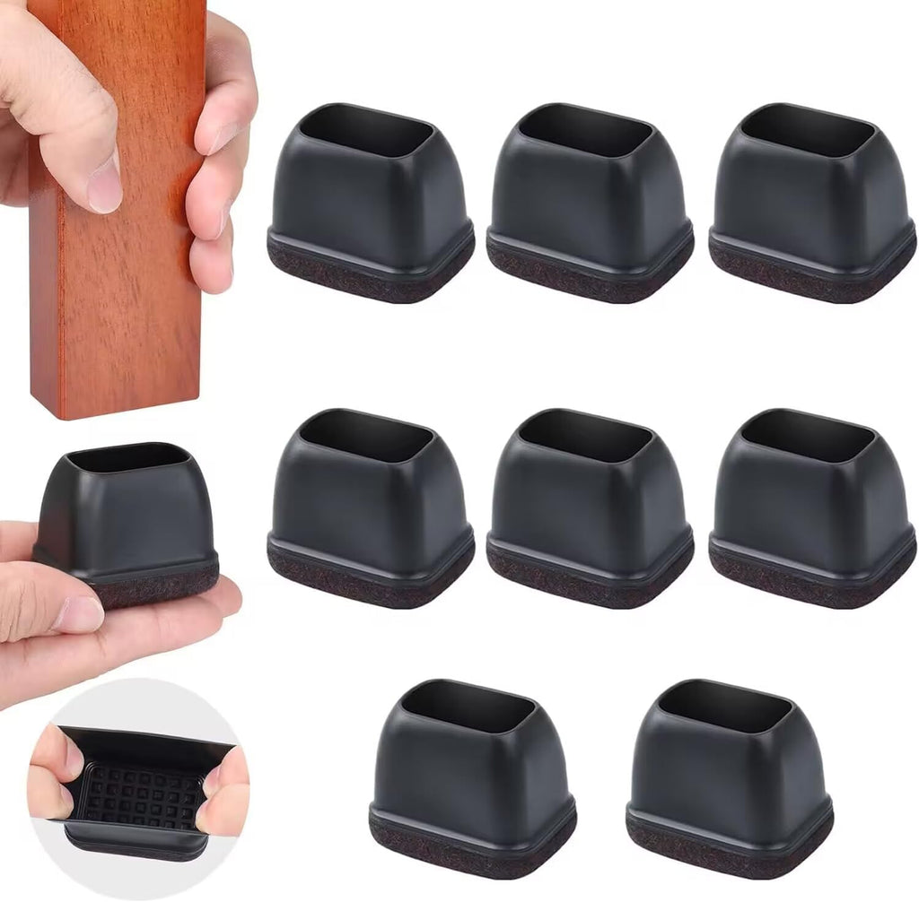 Ezprotekt 8 Pcs Rectangle Black Felt Chair Leg Floor Protectors for Hardwood Floors, Rectangle