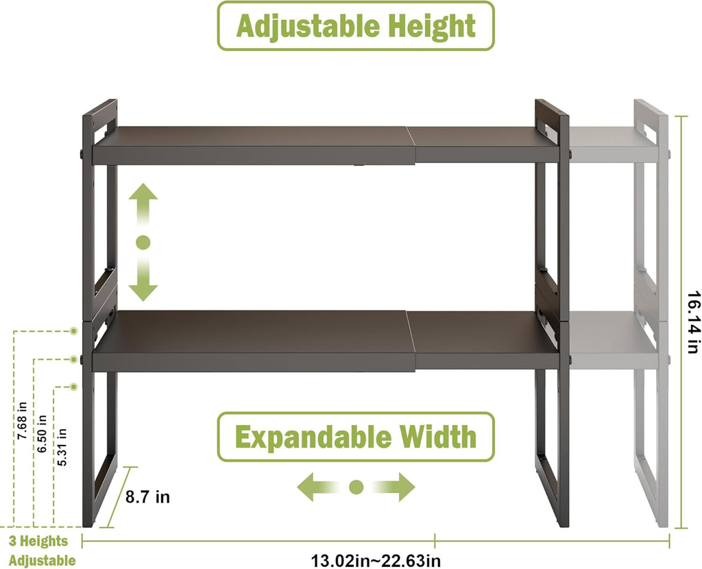 DOLALIKE Expandable kitchen Countertop Organizer, Stackable Cabinet Shelf Organizers, Space Saving
