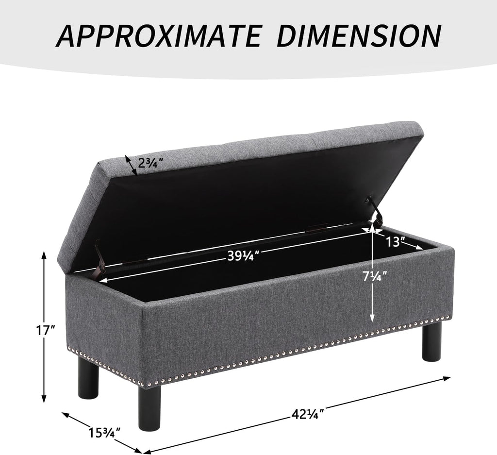 Furnimart 42.5 Inch Storage Ottoman Bench, Flip Top End of Bed Storage Bench, Upholstered Blanket